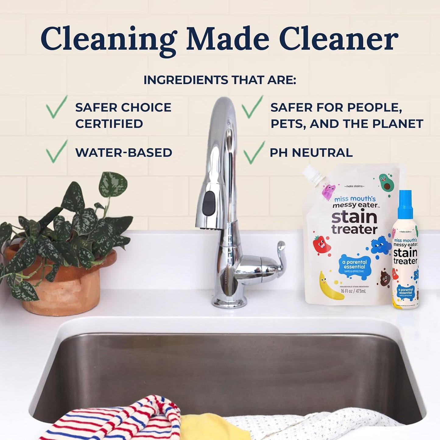 Miss Mouth's Messy Eater Stain Treater - 16oz Refill - Newborn & Baby Essentials - No Dry Cleaning Food, Grease, Coffee Off Laundry, Underwear, Fabric