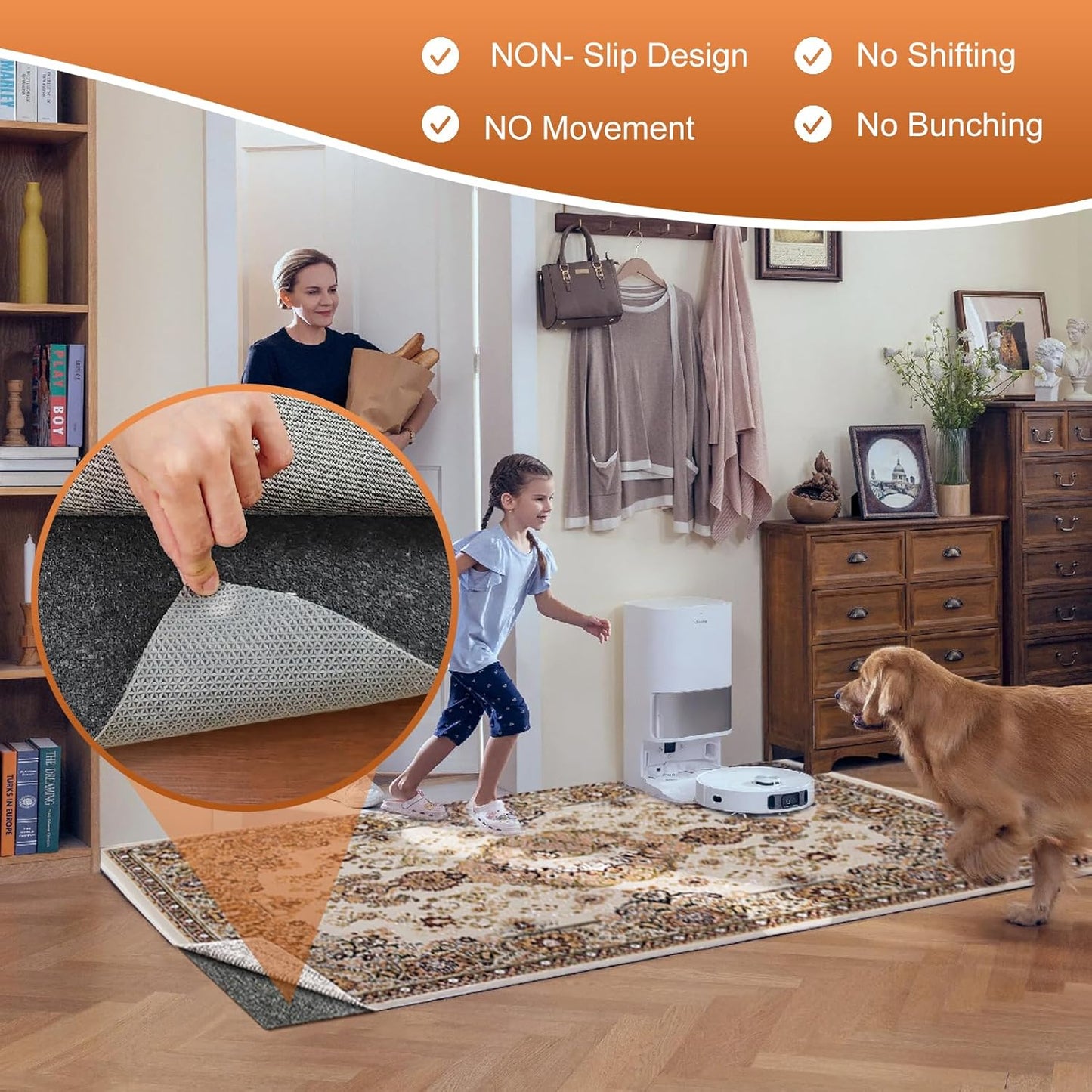 Felt Rug Pad, 4 x 6 Ft Rubber Non-Slip Rug Pad Gripper, Keep Rugs Secure and in Place, Extra Strong Under Carpet Mat Cushion - for All Floors