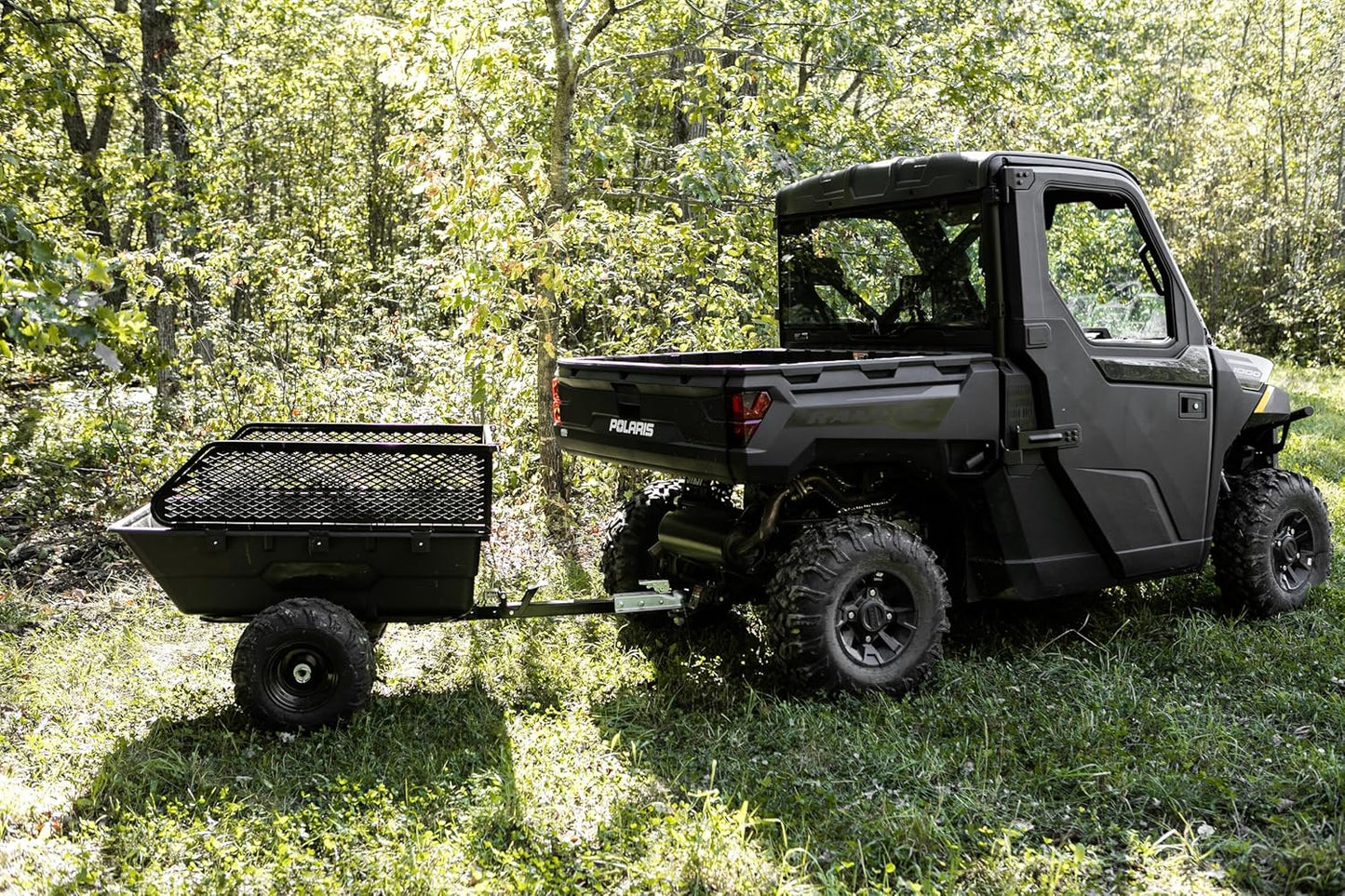 Impact IMPLEMENTS® 1500lb Poly Tub Utility Cargo Trailer for ATV's, UTV's, & Garden Tractors from a USA Offroad Company. Includes Optional 2" Coupler, 18" x 8" Tires, and Pivoting Feature.