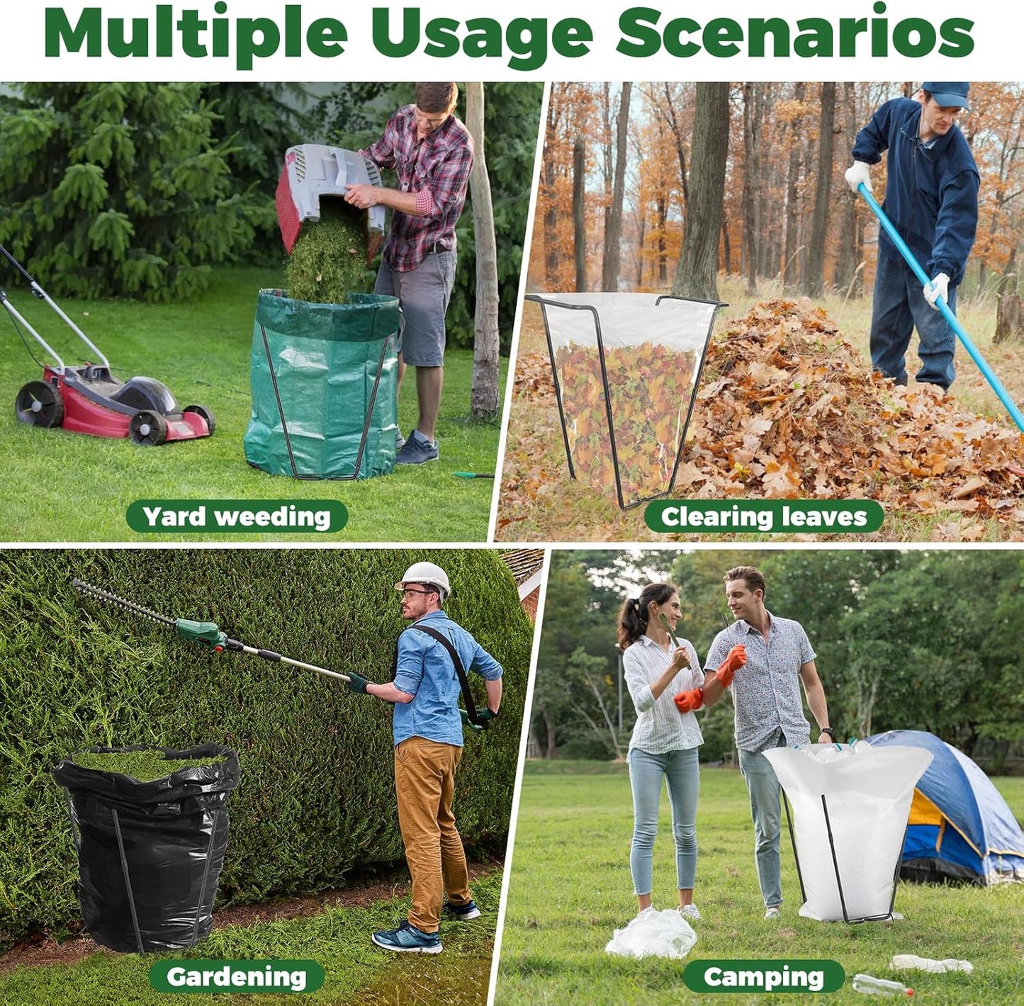 Outdoor Trash Bag Holder Metal Garden Trash Bag Holder for Yard Waste Stand Holds 30-45 Gallons Leaf Bag Holder with 4 Clips for Leaves Camping Lawn Party Weeding Yard Gardening(1pcs+4clips)