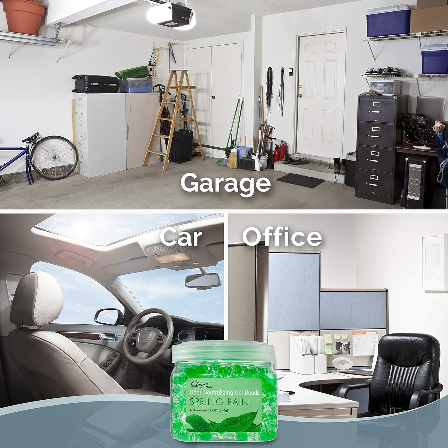 Clear Air Odor Eliminator Gel Beads - 12 oz, Pack of 2 - Air Freshener Made with Essential Oils - Eliminates Odors in Bathrooms, Cars, Boats, RVs & Pet Areas - Spring Rain Scent