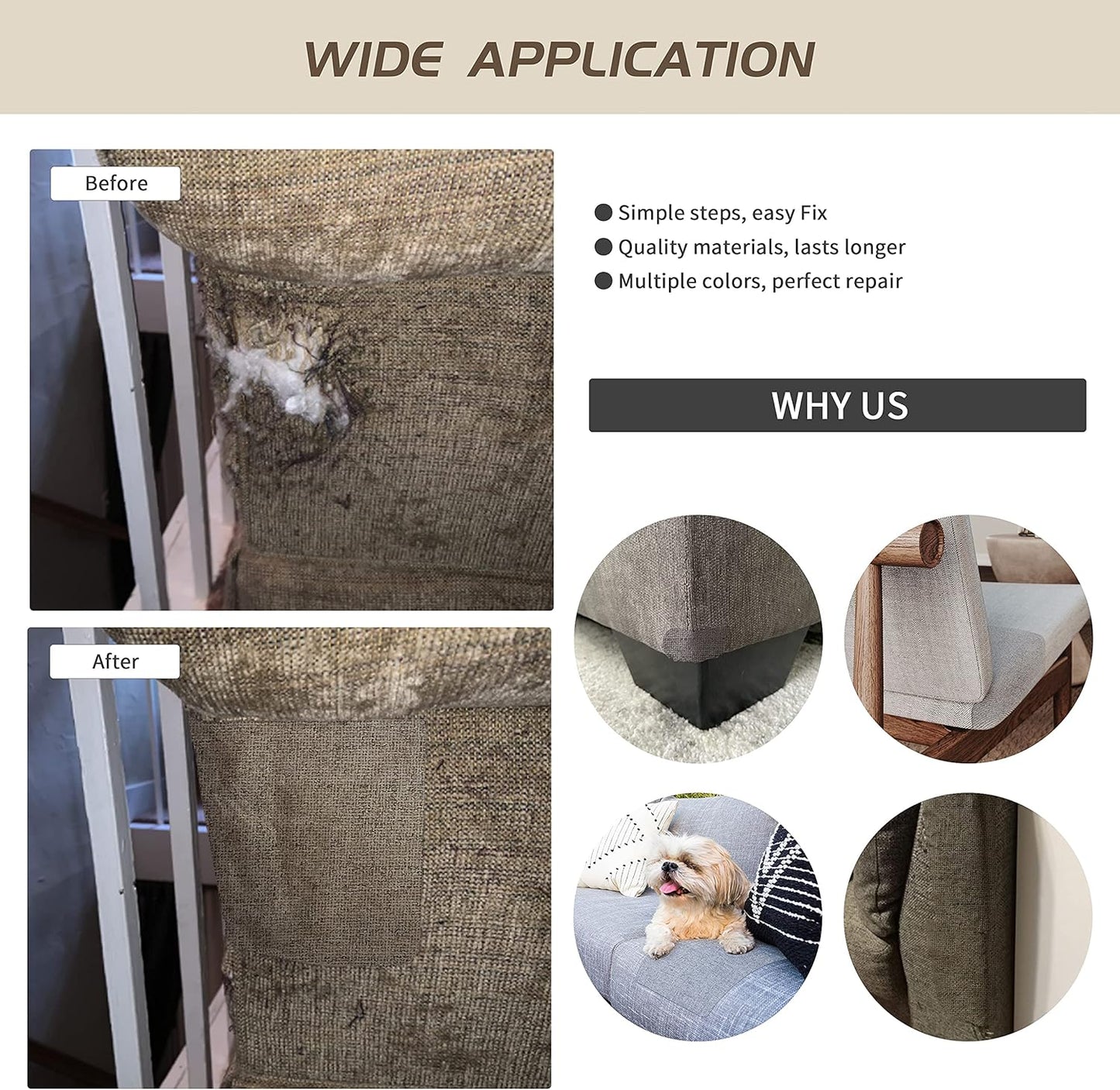 Fine Linen Repair Patches - Self-Adhesive Fabric Patches, 8x11 inch, 2 PCS, Multi Color, for Sofa and Clothes Repair