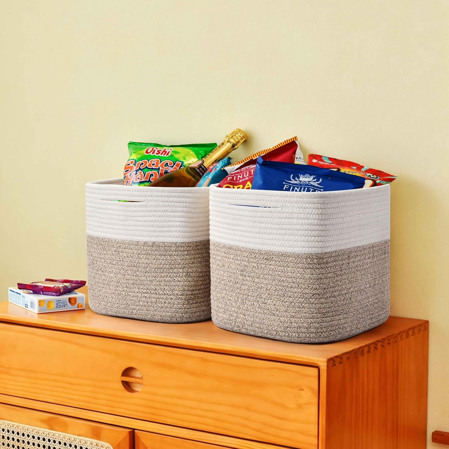 3 Pack Storage Cubes 11 Inch Cotton Rope Woven Baskets for Organizing Cube Bin Square Shelves Organizer,Classroom,Kids Toy Bins,Closet,Baby Nursery(Brown)