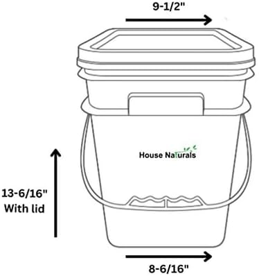 House Naturals 4 Gallon Square Food Grade Bucket Pail with Plastic Handles and Lid (Pack of 3) Made in USA containers (Dark Green - Black lids)