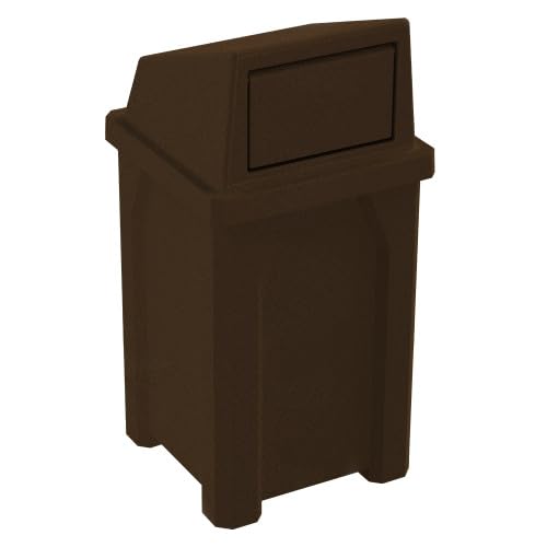 32 Gallon Square 100% Recycled Plastic Heavy Duty Outdoor Trash Can with Push Lid - Great for Schools and Businesses - Brown Granite