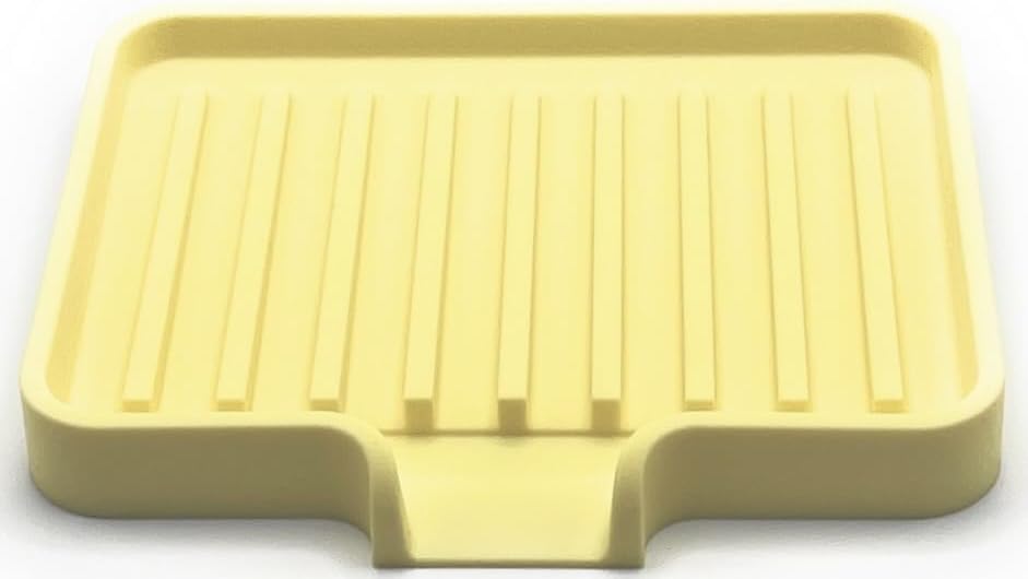 Happitasa Silicone Soap Dish Tray and Sponge Holder with Drain Chute, Pack of 2 | Bathroom and Kitchen Sink Organizer Caddy (Pale Yellow, 5.2"x4", 7.2 Ounces)