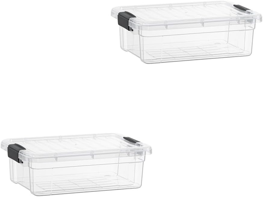 Superio Clear Storage Boxes with Lids, 2.3 Quart Plastic Container Bins for Organizing, Stackable Crates, BPA Free, Non Toxic, Odor Free, Organizers for Home, Office, School, and Dorm, 2 Pack