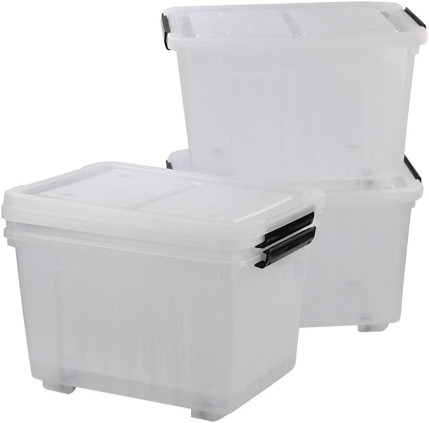 30 L Clear Plastic Storage Box with Wheels, 4-Pack Clear Plastic Storage Latch Bin