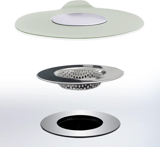 2PCS Bathtub Stopper Hair Catcher Kit, Bathtub Drain Strainer, Tub Stopper Plug Cover, Sink Filter, Silicone Drain Stopper for Bathroom, Laundry (Grey)