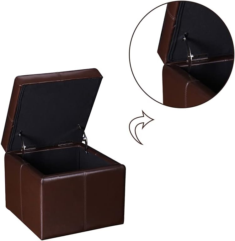 Adeco 17.7" Leather Cube Storage Brown Ottomans for Living Room