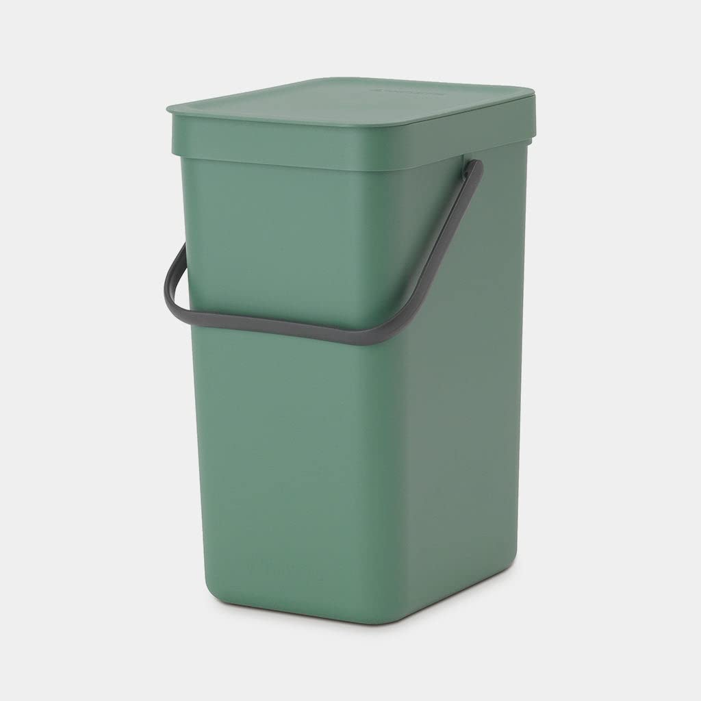 Brabantia Sort & Go Kitchen Recycling Can (3.2 Gal/Fir Green) Stackable Waste Organiser with Handle & Removable Lid, Wall/Cupboard Mounting