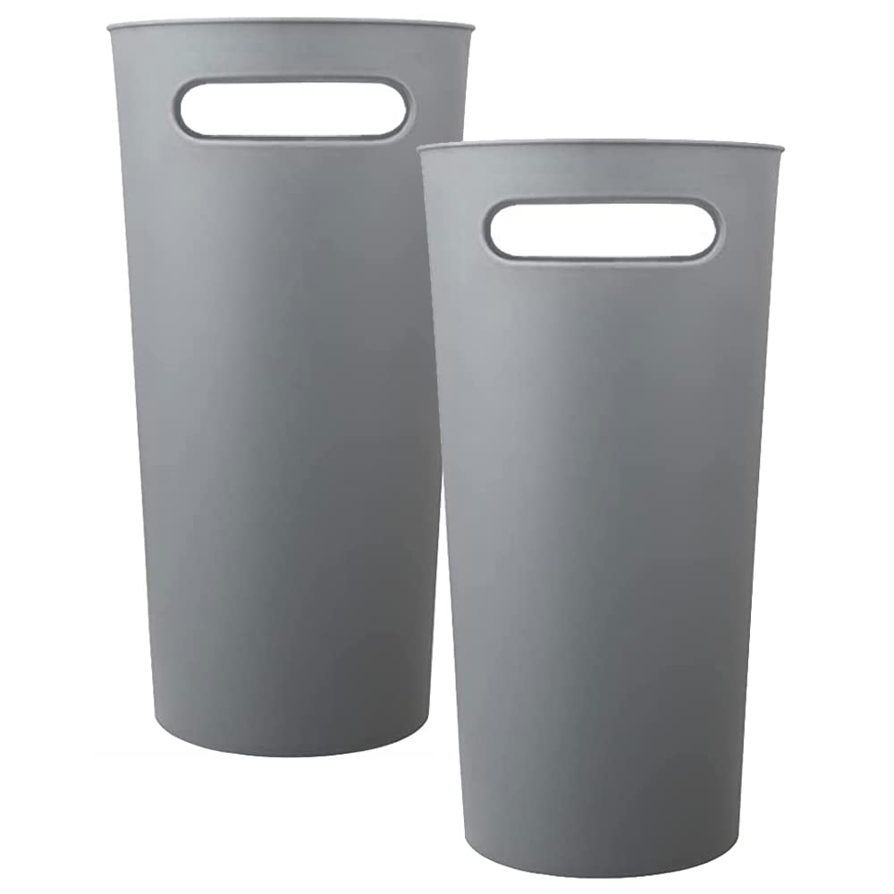 Small Trash Can Plastic Bathroom Wastebasket 3.2 Gallon Slim Garbage Container Bin with Handle for Home Kitchen Bathroom Bedroom Office, 2 Pack (Grey)
