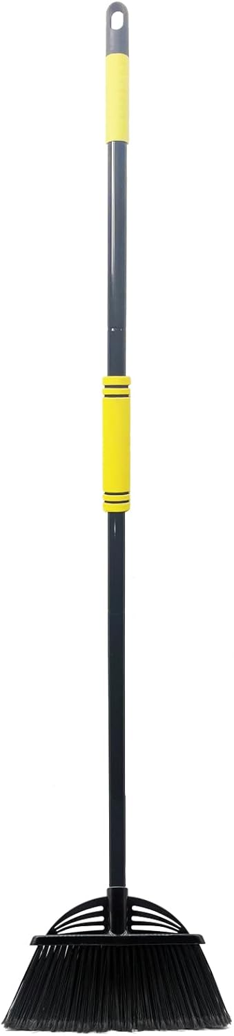 Four-Section Rod Long-Handled Broom,Heavy-Duty Broom, Angle Broom for Outdoor/Indoor（Black+Yellow）