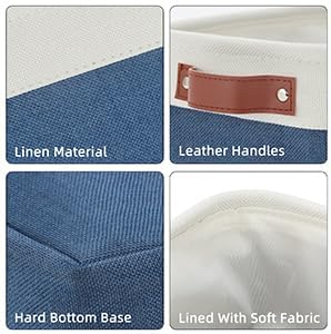 DULLEMELO Small Storage Bin,Small Fabric Rectangular Storage Basket for Shelves,Collapsible Bin for Toy and Clothes Storage (White&Blue,1 Pack)