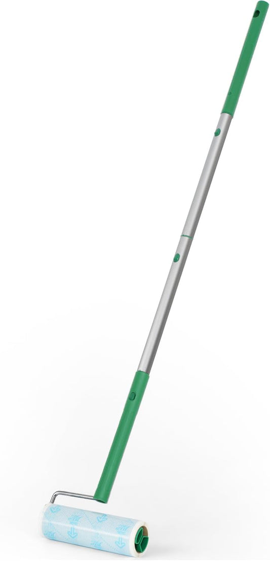 UNIKON Lint Roller Sticky Roller Pet Hair Roller, Long Handle Sticky Mop with 4-Foot Extendable Handle 30 Sheets, Green