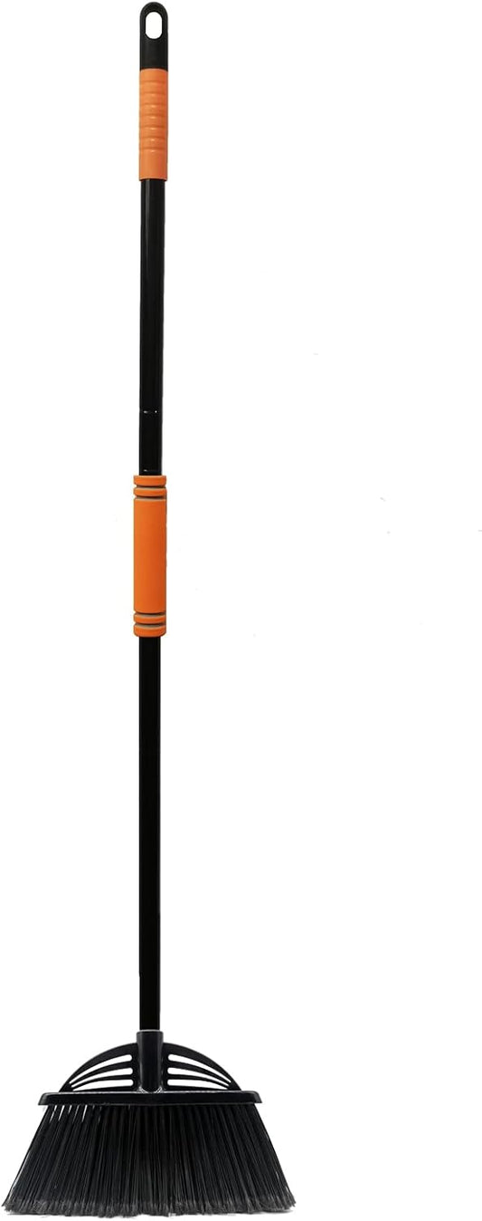 Four-Section Rod Long-Handled Broom,Heavy-Duty Broom, Angle Broom for Outdoor/Indoor（Black+Orange）