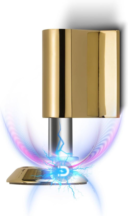 2 Pack Magnetic Door Stoppers Retractable Bottom of Door Holder No Drilling Mount Floor Door Stop with Screws and Adhesive Catch Door Keep Door Open Polished Gold PG-2