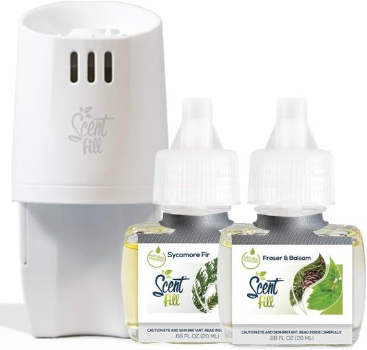 Scent Fill Christmas Tree Plug in Air Freshener Kit (Fraser Fir Balsam & Sycamore Fir), 2 Refills + Diffuser