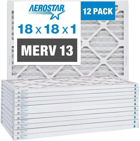 18x18x1 AC and Furnace Air Filter by Aerostar - MERV 13, Box of 12