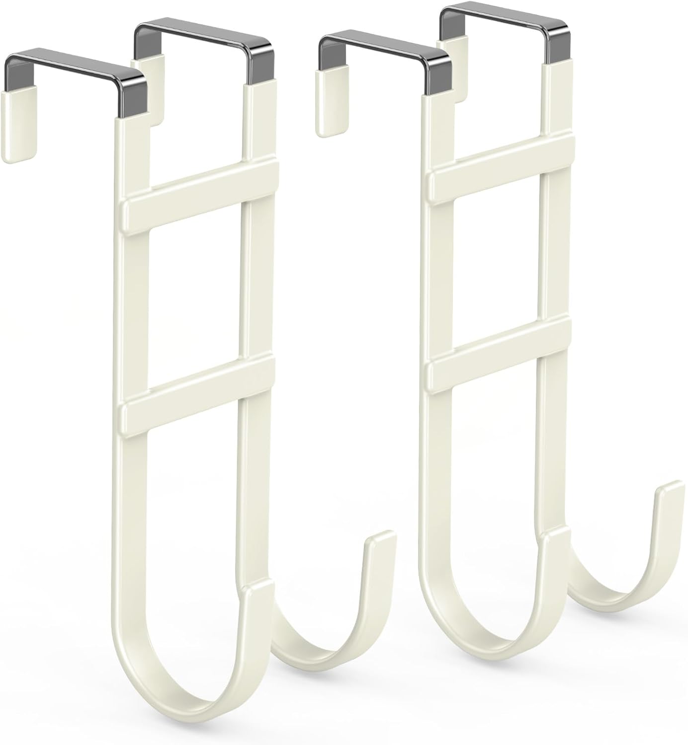 FYY Over The Door Hooks - 2 Pack Heavy Duty Dual-Hook Organizer Hanger with Non-Slip Rubber for Towels, Clothes, Hats & Bags Use in Bathroom, Bedroom, Kitchen - Fits Interior Doors Up to 1.6" Beige