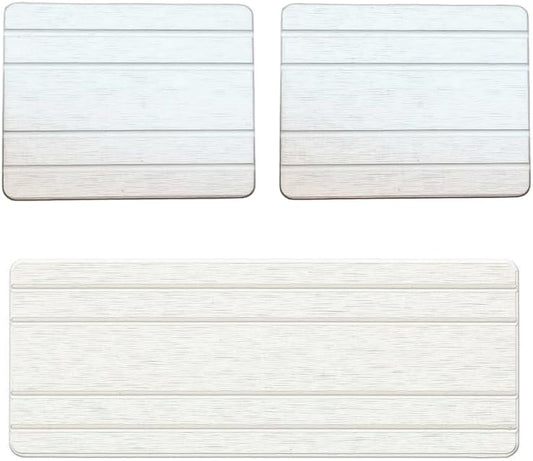 3 Pack Diatomite Stone Sink Tray, Water Absorbing Mat for Kitchen & Bathroom Counter, Quick Dry Soap Dish Makeup Vanity Caddy,Sponge Holder Organizer, Beige - 2pcs of 4.5"x 3.5" and 1pc of 9"x 3.5"