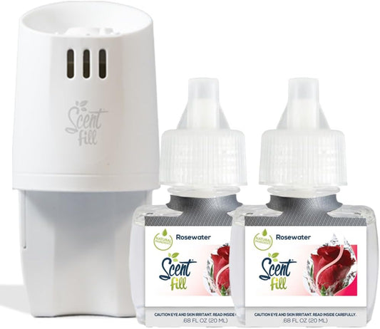 Scent Fill Rosewater Plug in Air Freshener, Scented Oil Refills, 2 Plug in Refills & Diffuser - Air Fresheners for Home, Bathroom, Kitchen, & More - Room Fresheners