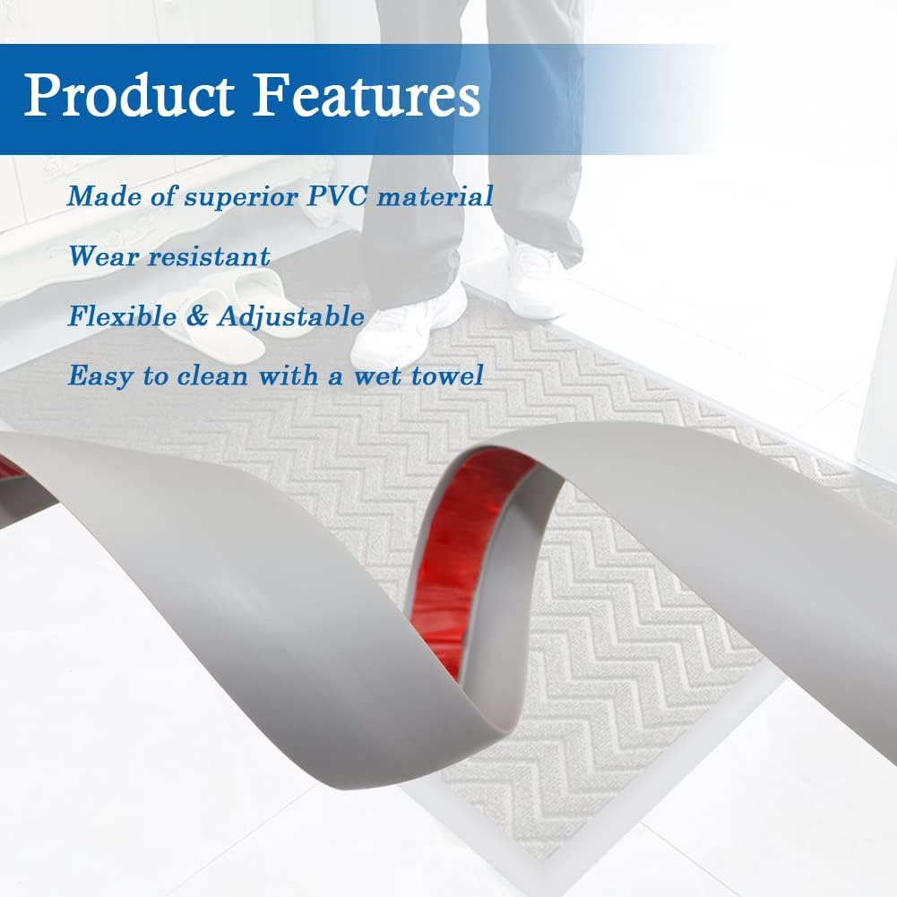 Floor Transition Strip Self Adhesive Carpet & Flooring Transitions Edging Trim Strip PVC Threshold Transitions Suitable for Threshold Height Less Than 5mm (20Ft, Gray)