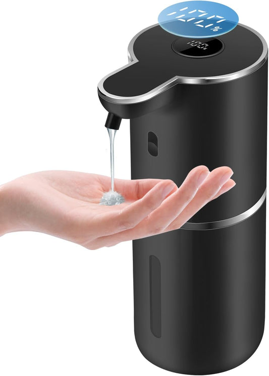 Automatic Liquid Soap Dispenser 12.8oz, Rechargeable & 6 Levels Soap Adjustable with Digital Display, Wall Mount, Waterproof, Touchless Hand/Dish Soap Dispenser for Kitchen, Bathroom, Hotel