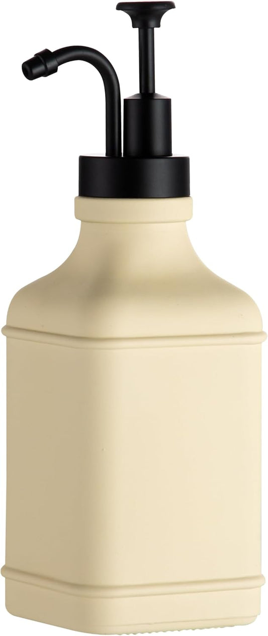 Enra Glass Soap Dispenser with Clear Window,12oz Matte Stainless Steel Hand Pump Dispenser,Hand and Liquid Soap Dispenser Rust Proof Countertop Lotion Bottle (Beige-Square-Liquid)