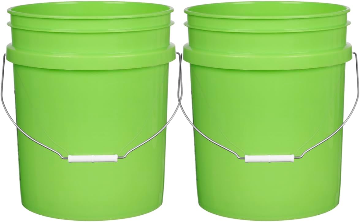 House Naturals 5 Gallon Premium HPDE Plastic Bucket - Made in USA Food Grade Storage Container, BPA Free All Purpose Pail (2, Lime)