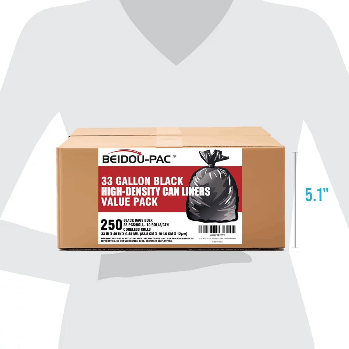 33 Gallon Trash Bags, 250 Count Bulk, Black Garbage bags, Multi-purpose Trash Can Bin Liners for Home Commercial, Outdoor, Construction, Industrial, Janitorial, Municipal, Lawn, Leaf