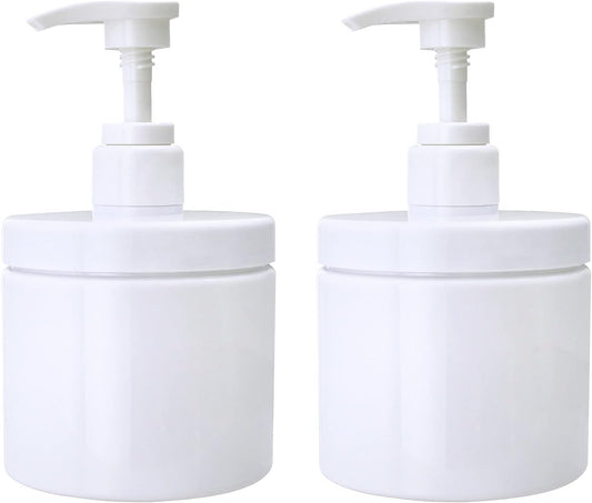 Cosywell Pump Bottle Dispenser Plastic Pump Bottles Refillable Bottles Wide Mouth Jar Style Empty Pump Bottles Bathroom Shower Containers for Lotion Shampoo Conditioner (White, 2X 500ml)