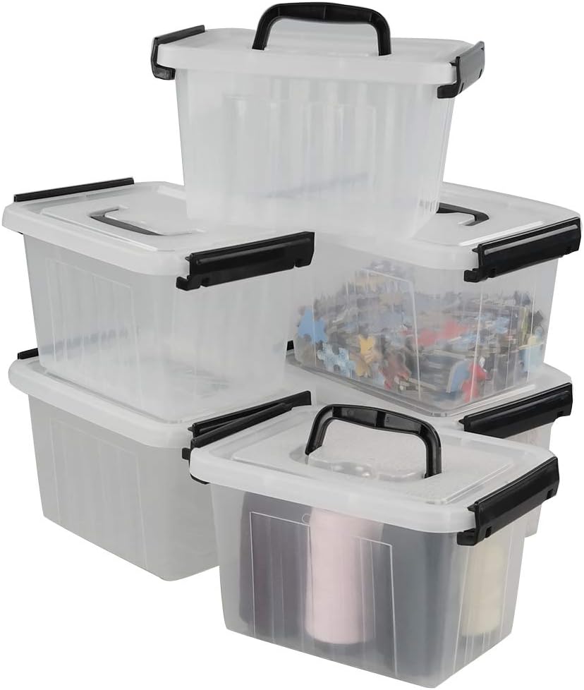 Small Plastic Storage Box, 6-Pack 3 Liter Storage Bins with Lid