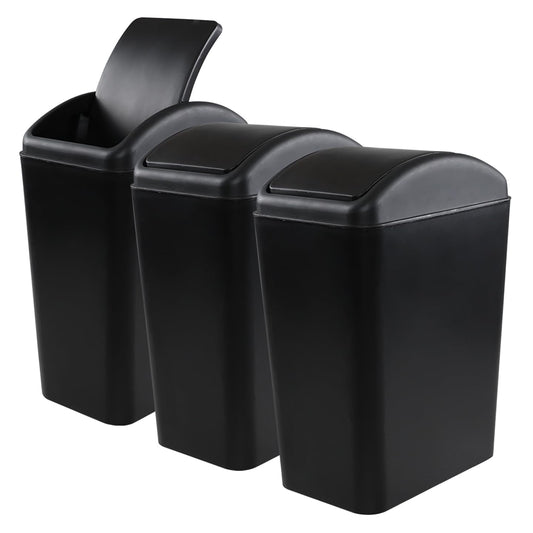 3-Pack 4.5 Gallon Plastic Trash Can with Swing Lid, Swing-Top Waste Can, Black
