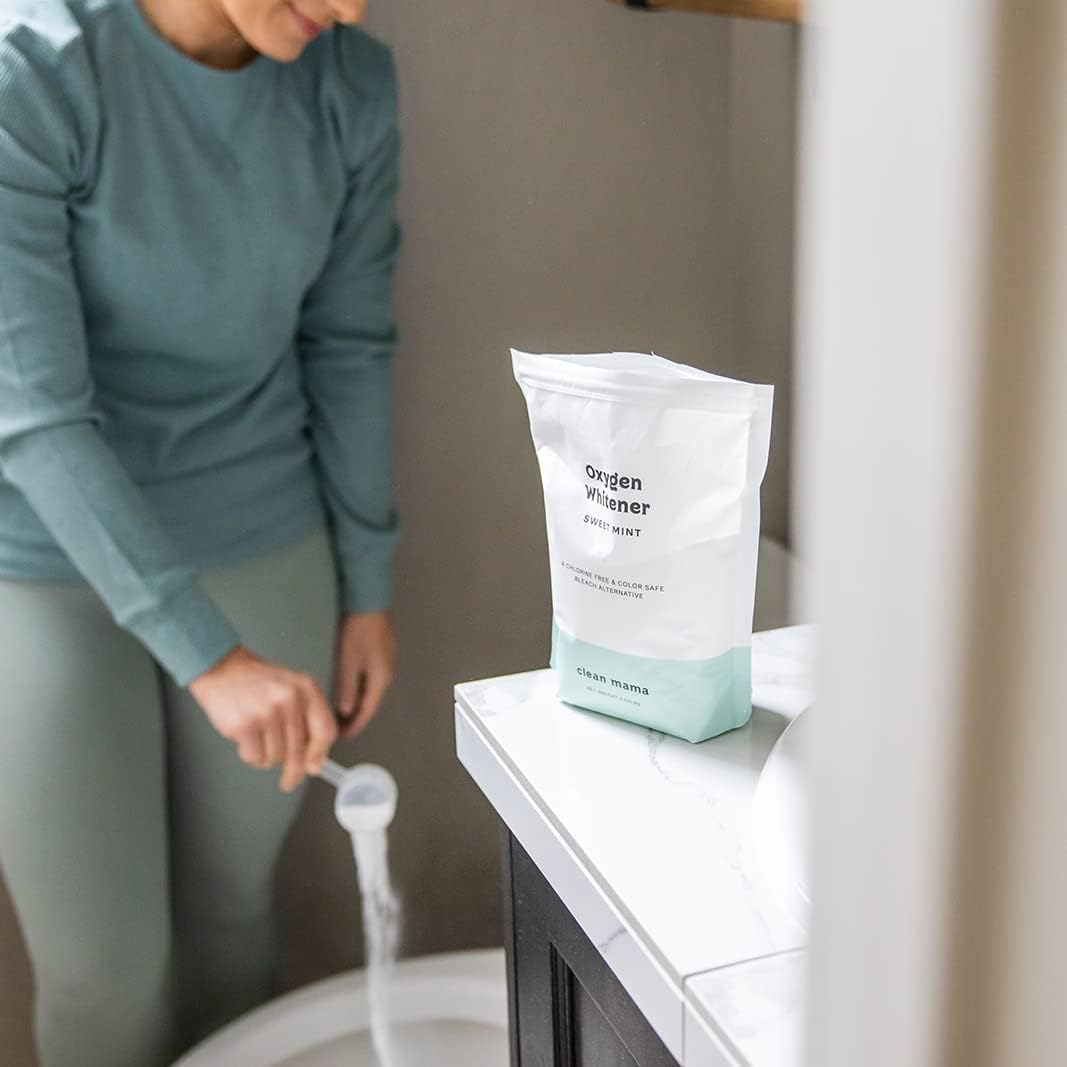 Clean Mama Natural Oxygen Whitener and Stain Remover - Color-Safe Natural Bleach Alternative - Plant-Derived Oxygen Powder, Whitens & Brightens Whites and Colors - Sweet Mint, 2.53 lbs, 2 Pack