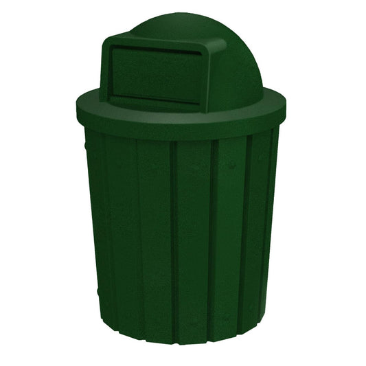 42 Gallon Slatted Circle 100% Recycled Plastic Commercial Outdoor and Indoor Trash Can with Push Open Dome Lid and Internal Liner | Great for Schools and Businesses - Green Granite