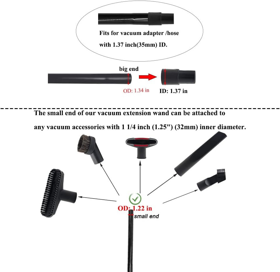 6 Pcs 1.25inch Universal Vacuum Extension Wand Vacuum Attachments 1 1/4 inch, 1 1/4" Friction Fit Extension Wand, Vacuum Cleaner Extension Tube