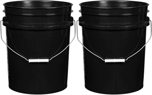 House Naturals 5 Gallon Premium HPDE Plastic Bucket - Made in USA Food Grade Storage Container, BPA Free All Purpose Pail (2, Black)