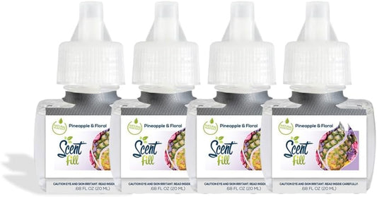 Scent Fill Pineapple & Floral Plug in Air Freshener, 4 Scented Oil Refills