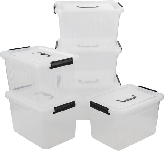 Zopnny 12 Quart Storage Latch Bins with Handles, Plastic Clear Storage Box with Lid, 6 Pack