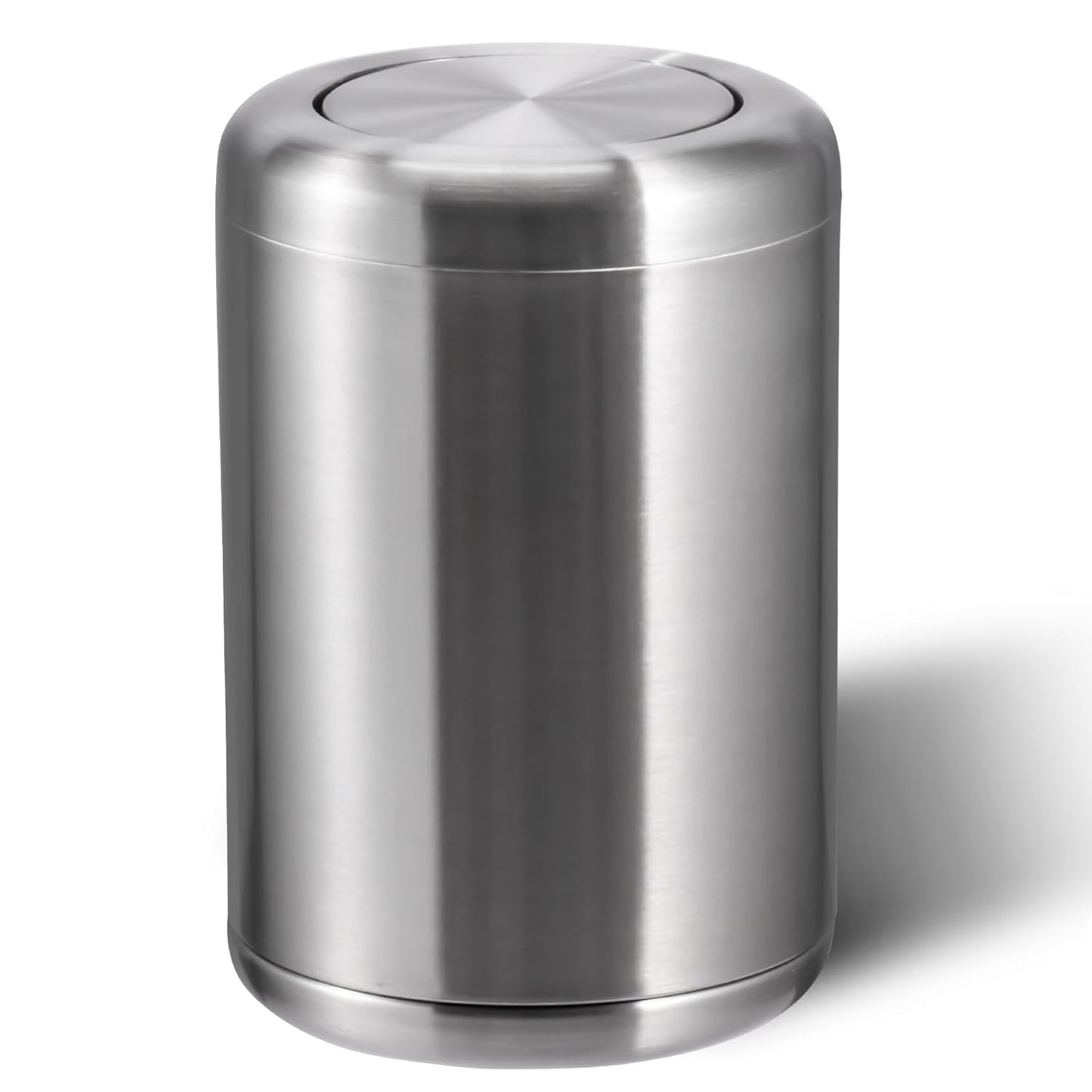 Waste Can 3 Gallon with Swing Lid，Brushed Stainless Steel Trash Can，Metal Cylindrical Garbage Can，Brass Wastebasket Bin for Bathroom,LivingRoom,Office,Kitchen,Bedroom,Hotel (Sliver)