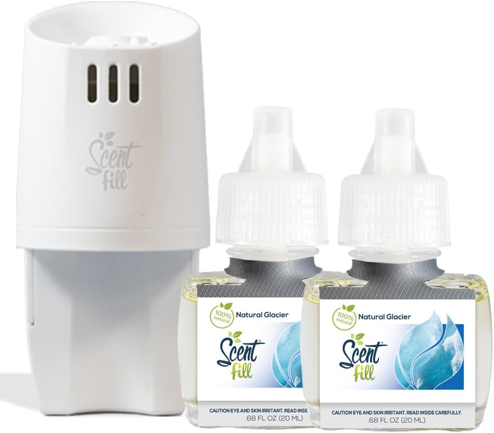 Scent Fill 100% Natural Glacier Plug in Air Freshener, Scented Oil Refills, 2 Refills + Diffuser