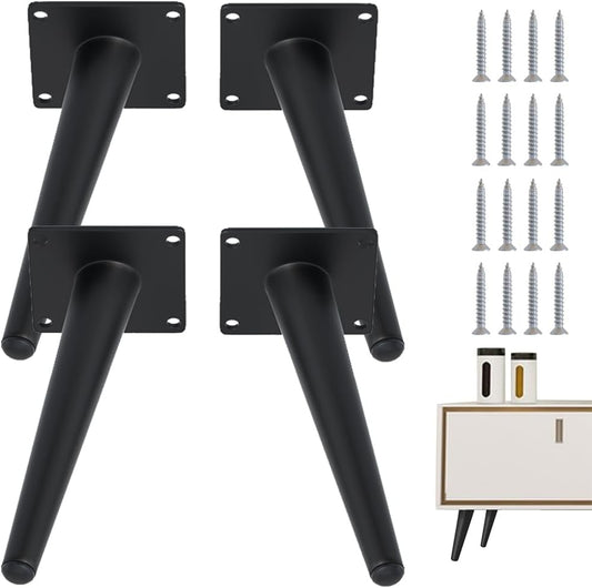4PCS 7 Inch Matte Black Tapered Angled Legs for Furniture, Metal Mid Century Mordern Feet, Heavy Duty Slanted Stand Legs Kit for Couch, Coffee Table, Desk, Dresser, Sofa, Chair