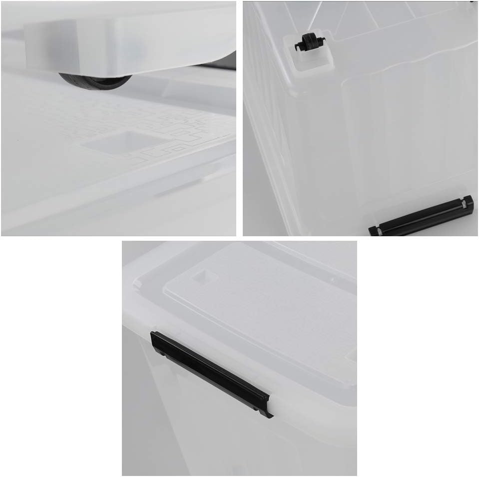 70 L Clear Plastic Large Storage Box with Wheels, Set of 4 LargeLatch Plastic Box for Storage