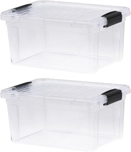 Superio Storage Bins with Lids- 2 Pack, 6.6 Qt Clear Boxes for Organizing, Stackable Plastic Containers- BPA Free, Non-Toxic, Odor Free, Organizer for Home, Office, Dorm