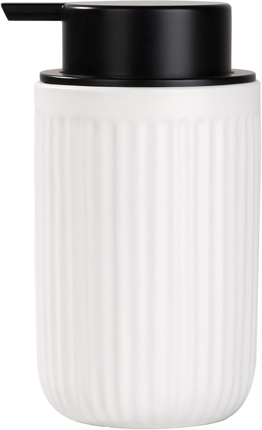 BosilunLife Dish Hand Soap Dispenser - White Liquid Pump soap Dispenser for Bathroom Decro 12oz Ceramic Kitchen Dish Dispenser with Rust-Proof Liquid Pump Modern Refillable Lotion Bottles