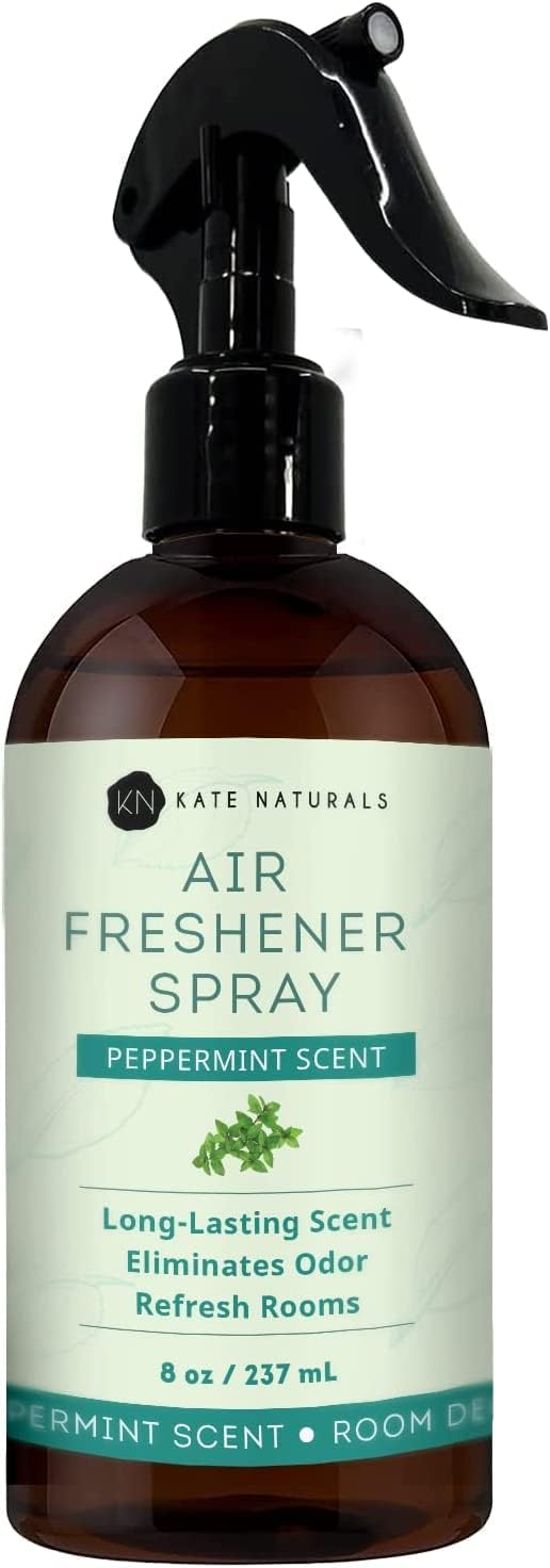 Kate Naturals Peppermint Air Freshener Spray for Room & Car with Natural Mint. Odor Eliminator Peppermint Spray for Bathroom & Linen (8 fl oz, Pet Safe, Non Toxic)