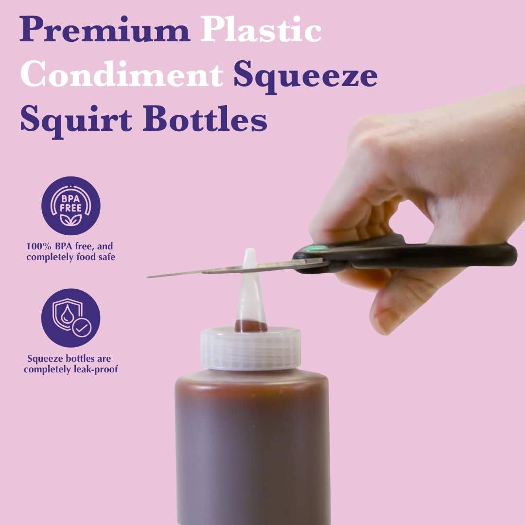 6-Pack Condiment Squeeze Bottles for Sauces - Includes Funnel, Erasable Marker & Reusable Labels, Perfect for Salad Dressings, Liquids, and Ketchup, Durable Plastic 16 oz Bottles