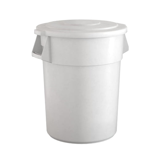 55 Gallon White Round Commercial Trash Can with Lid