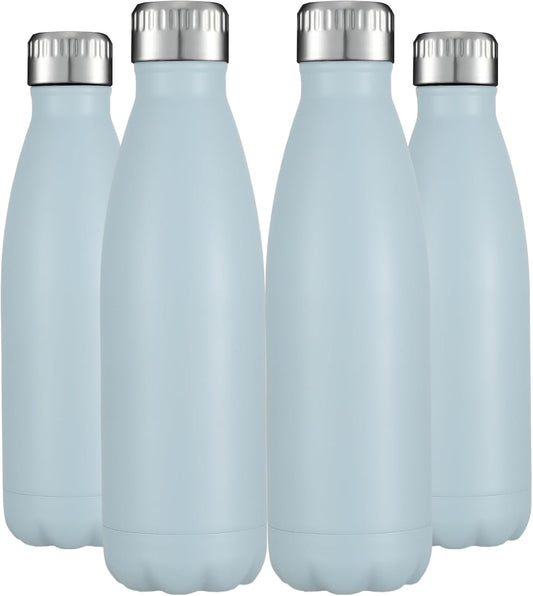 HASLE OUTFITTERS 17oz Stainless Steel Water Bottles Bulk, Vacuum Insulated Water Bottles Double Walled Reusable Metal Sports Water Bottles Keep Drinks Hot and Cold, Light Blue, 4Packs
